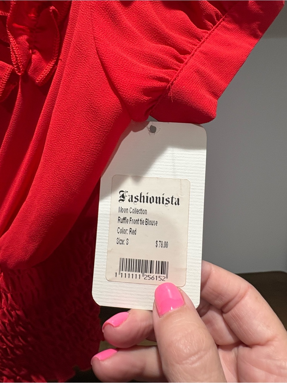 Moon Collection Red Tie-Neck Ruffle Blouse - Picture 3 of 3